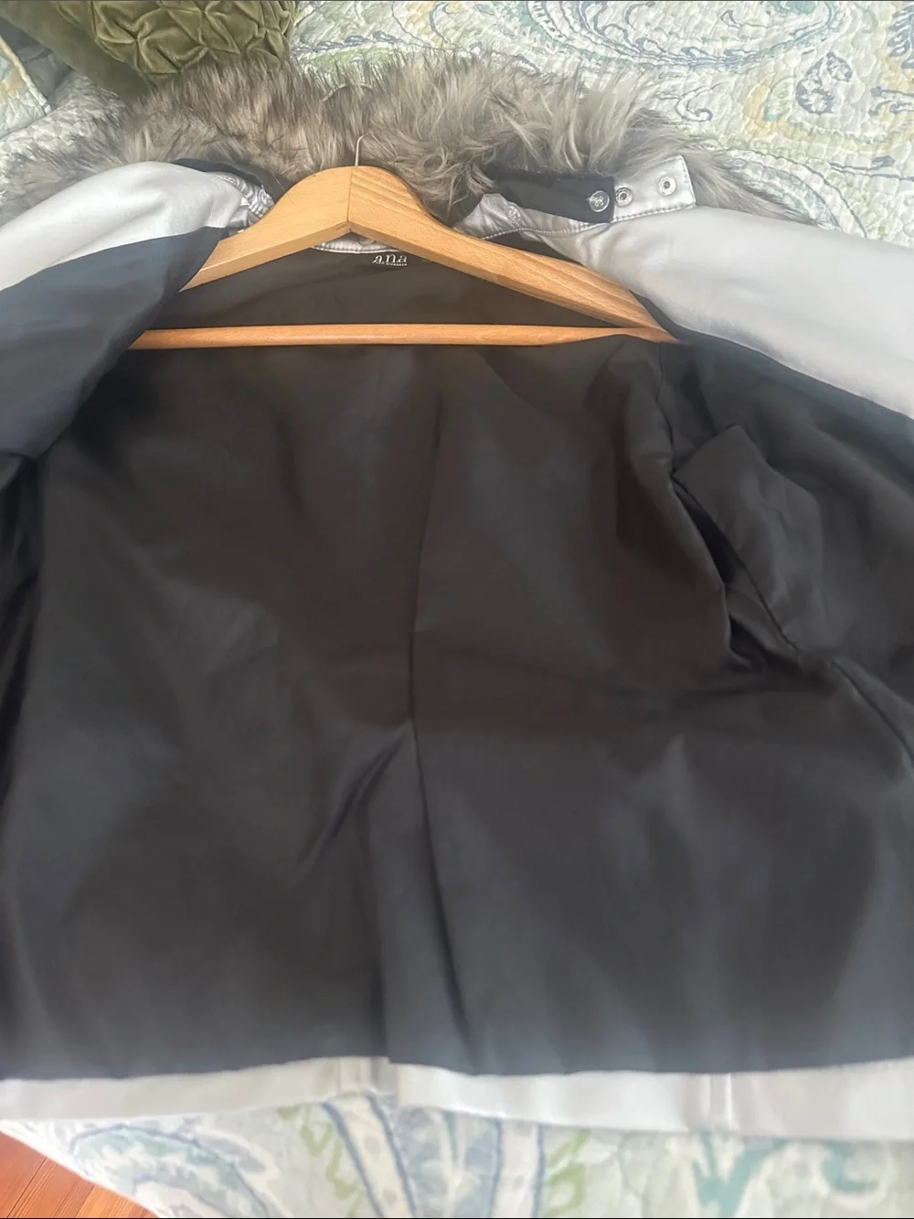 a.n.a Silver Faux-Leather Moto Jacket with Faux-Fur Collar